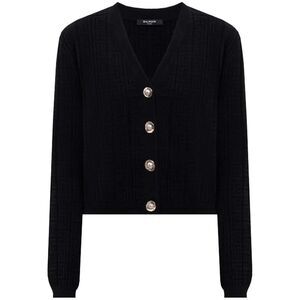 BALMAIN Monogram Knit V-Neck Cardigan Women BLACK Sweaters & Knitwear
